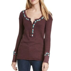 Free People Thermal Long‎ Sleeve Shirt Size M Rainbow Purple Wine